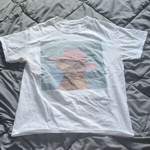 White Graphic Short Sleeve Tee with Pink Hat Artwork